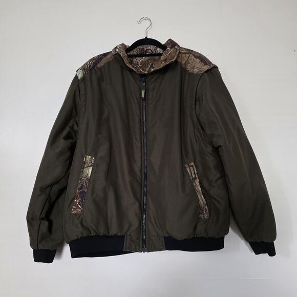 Remington Camo Reversible Hunting Puffer Jacket Mens L Green Realtree Pockets - Picture 2 of 10